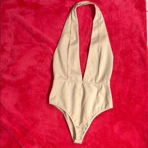 Forever 21 Beige Halter Plunge Bodysuit